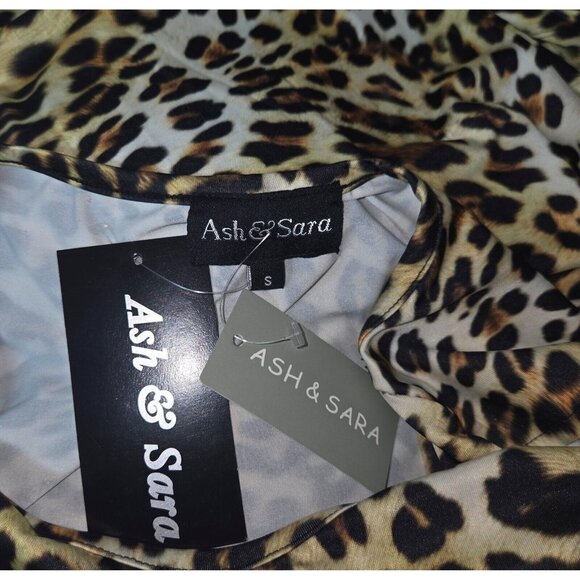 ASH & SARA Leopard Cold Shoulder Top Blouse with Colorful Design Women Size Sm - Picture 7 of 7